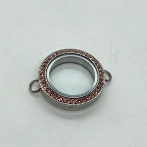 Origami Owl Living Locket Silver & Light Pink Swarovski Crystal Sz Small | 1.2”